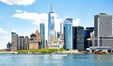 New York, New York City, Financial district skyline with One World Trade Center