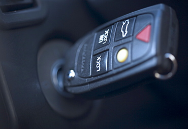 Closeup of key in car ignition