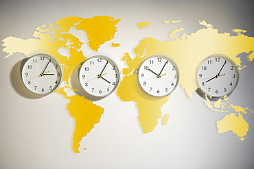 World map with clocks