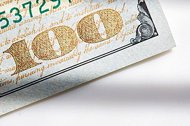 Close-up of one hundred dollar note