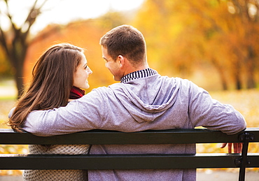 Rear view of couple in Central Park, USA, New York State, New York City