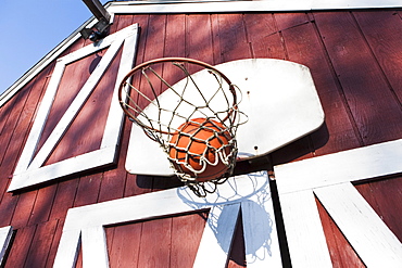 Basketball outside barn, Pennsylvania