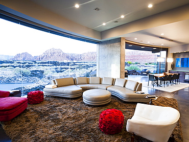 Modern living room interior facing terrace, USA, Utah, St. George