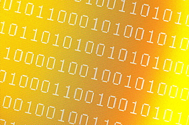 Binary numbers on pixelated yellow computer screen