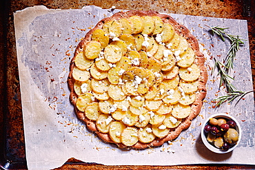 Overhead view of homemade potato galette