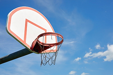 Low angle view of basketball hoop against sky