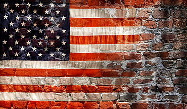 American flag on brick wall