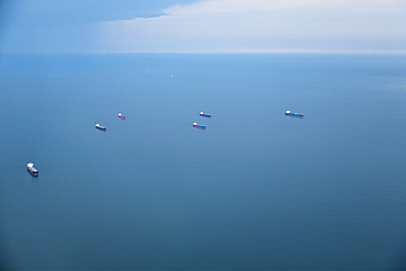 United States, Virginia, Tankers on ocean, aerial view