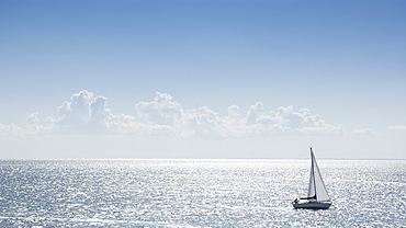 Sailboat on calm Nantucket Sound on sunny day