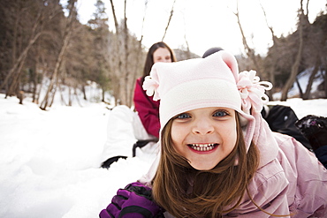 Portrait of Girl (2-3) grinning to camera, USA, Utah, Highland