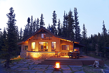 Fire pit in front of house, Colorado, United States