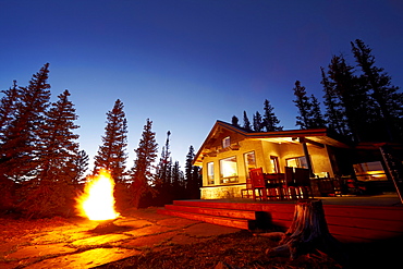 Fire pit in front of house, Colorado, United States