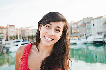 France, Cassis, Portrait of young smiling woman, France, Cassis