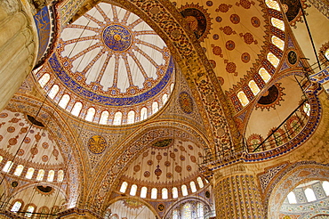 Turkey, Istanbul, Blue Mosque ornate interior