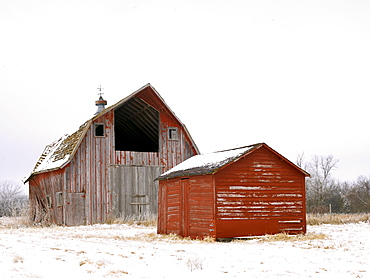 USA, New York State, Farm buildings in snow