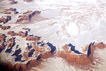 Aerial view of snow covered desert