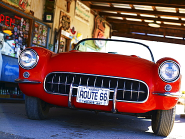 Antique red convertible car