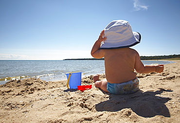 A young boy at the beach