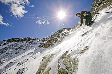 Skier skiing on snow, Aspen, Colorado, USA 