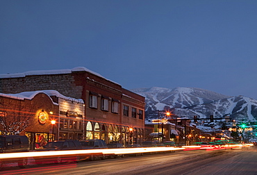 Steamboat Springs, Town at night with mountains in background, Steamboat Springs, Colorado, Use