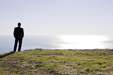 Businessman looking toward ocean