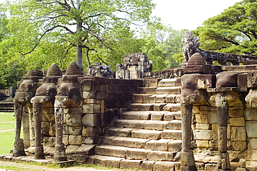 Terrace of the Elephants at ancient Temple Angkor Thom Angkor Wat Cambodia Khmer