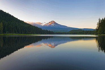 Reflection in still mountain lake, Trillium Lake, Oregon