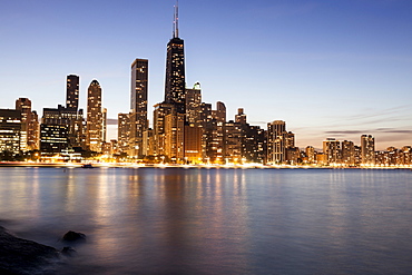 Gold Coast buildings at dusk, Chicago, Illinois 
