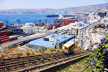 Colorful funicular carriage, Valparaiso, Chile