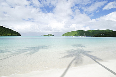 Shadow of palm trees on sandy beach, St. John, United States Virgin Islands