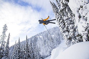 Man skiing, USA, Montana, Whitefish