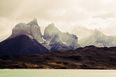 Scenic view of mountain range at sunrise, Chile