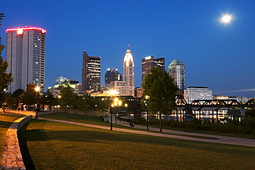 City skyline at dusk, Cleveland, Ohio