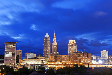 City skyline at dusk, Cleveland, Ohio