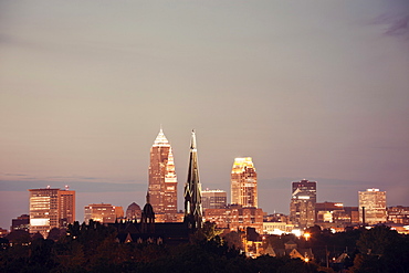 City skyline at dusk, Cleveland, Ohio