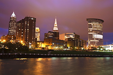 City skyline at night, Cleveland, Ohio