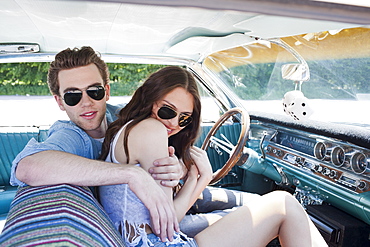 Couple in vintage car, Netherlands, Tilburg