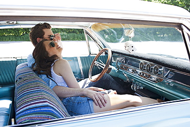 Couple in vintage car, Netherlands, Tilburg