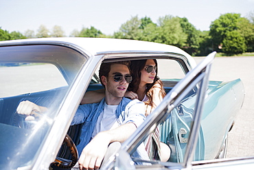 Couple in vintage car, Netherlands, Tilburg