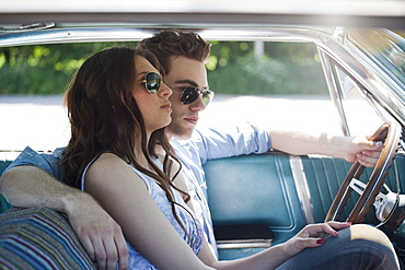 Couple in vintage car, Netherlands, Tilburg