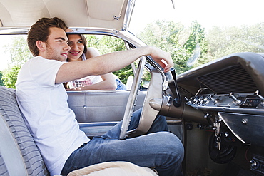 Couple in vintage car, Netherlands, Tilburg