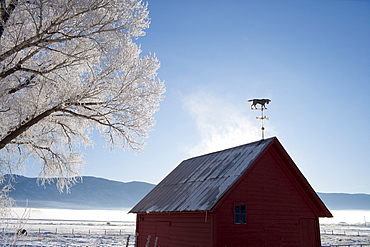 Old barn in winter scenery