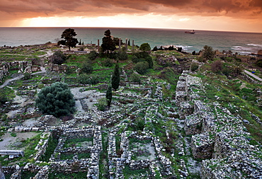 Ruins of ancient Greek city at sunset