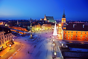 Castle Square, Sigismund's Column and Royal Castle in Christmas time