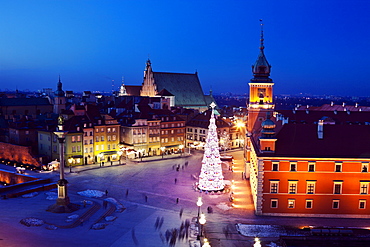 Castle Square, Sigismund's Column and Royal Castle in Christmas time