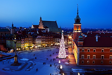 Castle Square, Sigismund's Column and Royal Castle in Christmas time