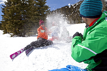 USA, Colorado, Telluride, Family skiing together