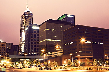 USA, Indiana, Indianapolis, Downtown at sunset