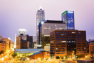 USA, Indiana, Indianapolis, Downtown at sunset