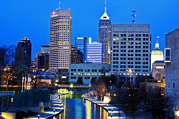 USA, Indiana, Indianapolis, Downtown at night